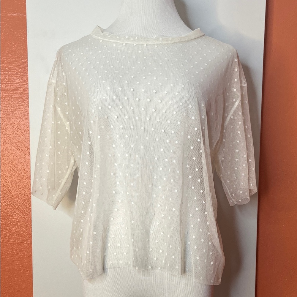 White Polka Dot Women's Mesh Top